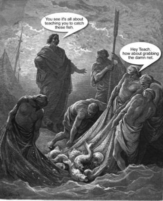 teaching you to catch fish grab net